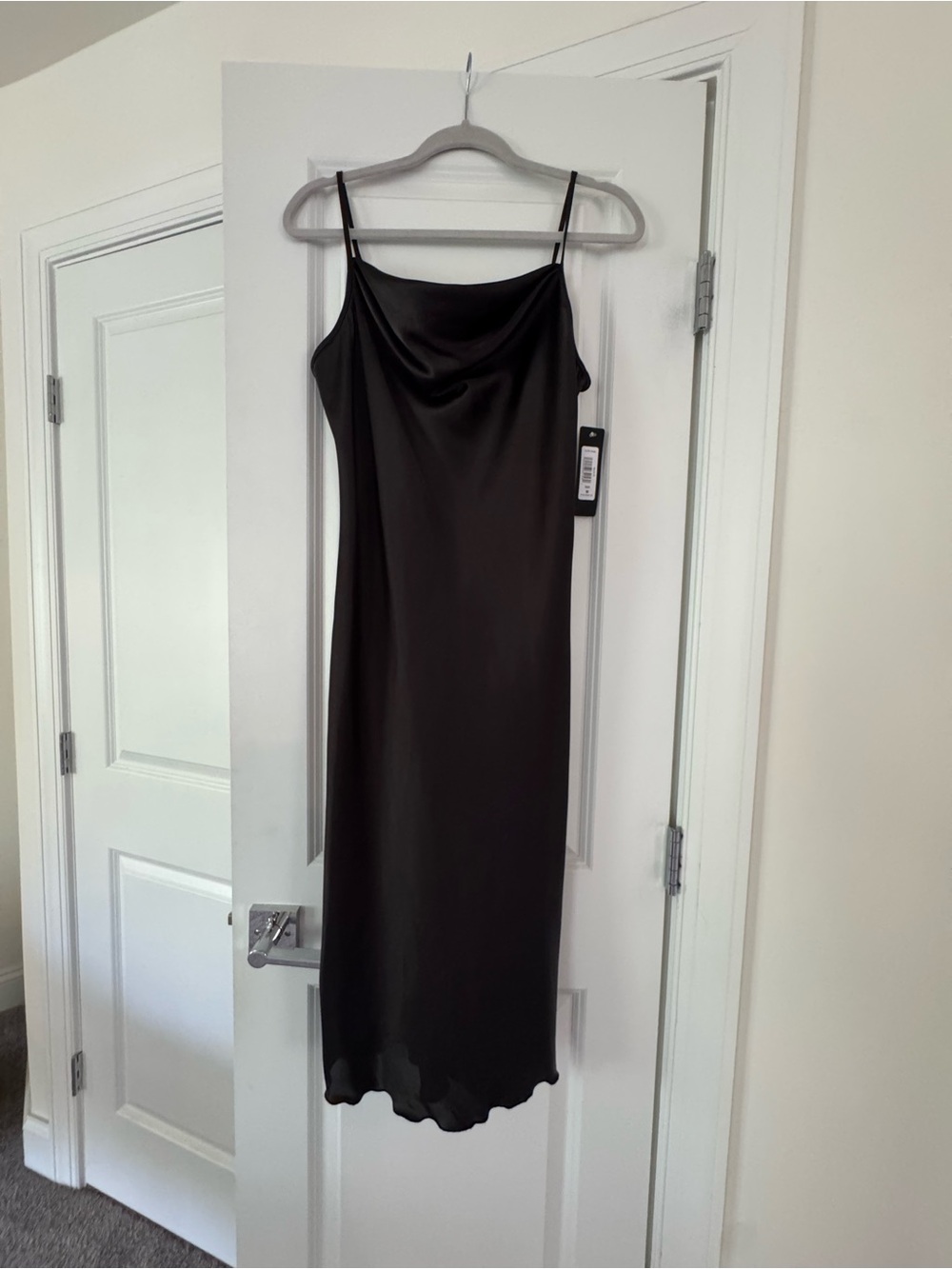 bebe Black Satin Cowl Midi Slip Dress